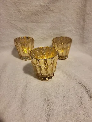 3 Gold Tealight Mercury Glass Votives • $8.50