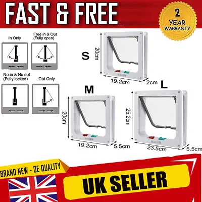 Pet Door 4 Way Locking Small Medium Large Dog Cat Flap Magnetic White Frame • £10.99