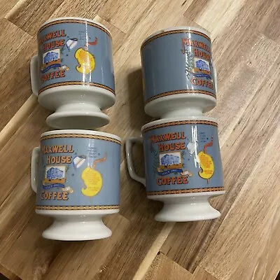 Vintage Maxwell House 1970's Pedestal Coffee Cup Mugs Set Of 4 • $12.99