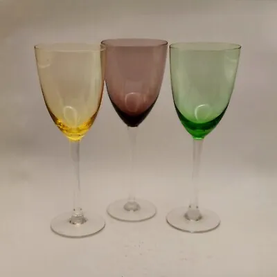 3 Lenox Crystal Gems 8 Oz Wine Glasses Amber Amethyst Green 8.75  Vintage • $28