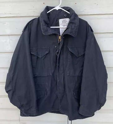 Vintage Y2K US Army Military M-65 Black Hooded Field Coat Jacket XL Dated-2001 • $31