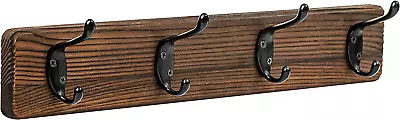 Wall Mounted Coat Rack - Metal Coat Hooks Hanger With Pine Solid Wood Board 4 B • $18.72