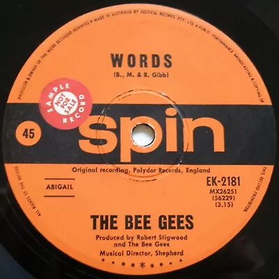 Rare 1969 Oz Pop Promo The Bee Gees*words+sinking Ships*australian Spin 7 45 Nm • $14.99