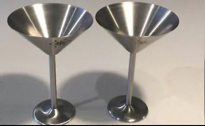 Stainless Steel Retro Martini Glasses Sunburst (Lot Of 2) Cocktail Goblets  • $23