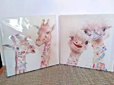 Ostrich Giraffe Canvas Wall Art Decor Duo 8 X 8 Inches In Clear Protection Wrap • $12.95