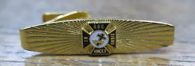 Vintage MASONIC TIE BAR IN HOC SIGNO VINCES GOLD TONE • $10
