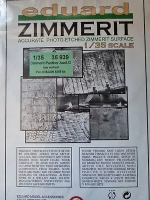 1/35 Eduard ZIMMERIT Panels For PANTHER Ausf G Late Vertical Type ( Dragon Kit) • £15