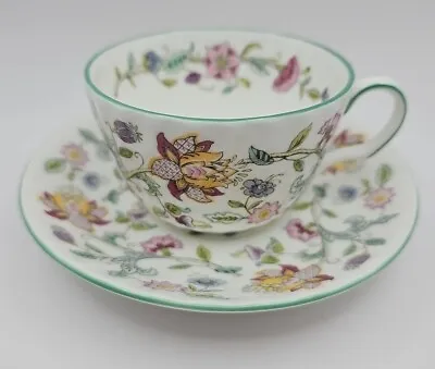 Vintage Minton Haddon Hall John Wadsworth Tea Cup Saucer Green Edge 200ml 3½x2½  • £10