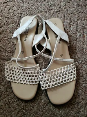 Montego Bay Club Womens Size 7.5 Gold/ Off White Open Toe Slingback Sandals • $0.99