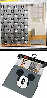 Disney Mickey Mouse Faces Gray Black And White 100% Cotton Shower Curtain  • $39.99