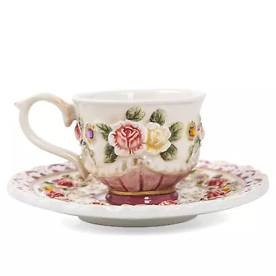 FL1206 Ceramic Coffee Mug And Saucer Set For Women Vitorian Flower Tea Cup • $42.68