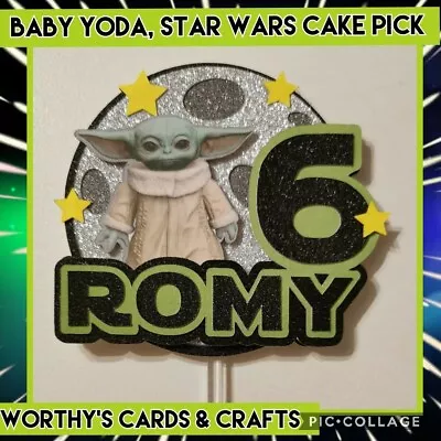 Personalised Star Wars / Baby Yoda Themed Birthday Cake Topper / Pick Name & Age • £9.50