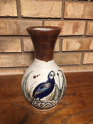Signed Maros Tonala Mexican Folk Art Ceramic Art Pottery Vase Hand Painted Bird • $24.99