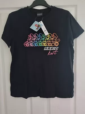 Ladies Neon Rainbow Glitter Mario Kart T Shirt Size 12-14 • £5