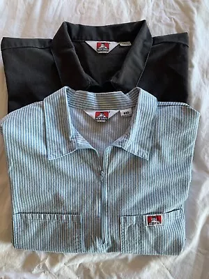 TWO! Vtg Ben Davis Shirt Men 3XL Hickory Striped Short Sleeve 1/4 Zip Work 90sU • $60