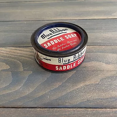 Vintage 1960s BLUE RIBBON Saddle Soap Advertising Tin Can Advertising (VV) • $9.99