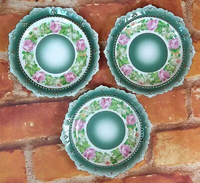 Antique MZ Moritz Zdekauer Habsburg Austria 6  Dessert Plates (3)  Green Rose  • $24.99