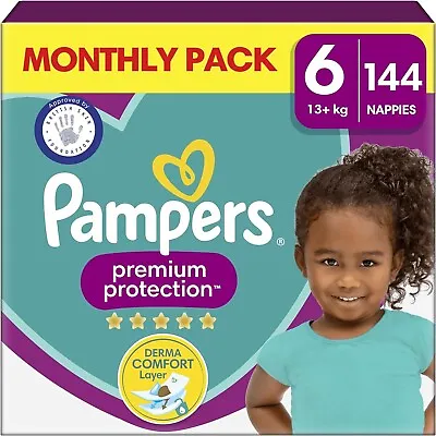 Pampers Baby Premium Protection Taped Nappies Size 6 (13kg Plus) 144 Count • £40.79