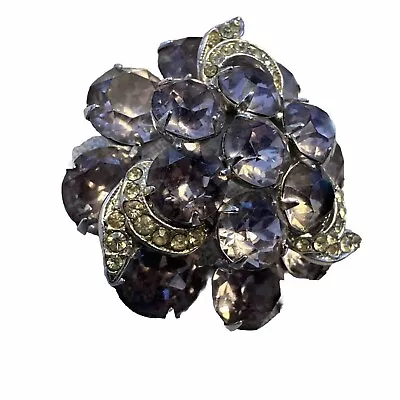 Vintage Eisenberg Signed Lilac Rhinestone Brooch Pin Silver White Rhinstones • $45.99