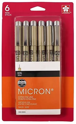 Sakura Pigma Micron Pens 005 .2mm 6/Pkg-Black • $17.50