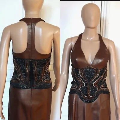 Vintage Sexy Thierry Mugler Haute Couture Leather Shinny Brown  Dress  42it 38fr • $1800