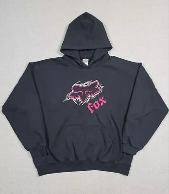 Fox Racing Embroidered Hoodie Sweatshirt Sz L Spellout Pink Motocross • $24.99