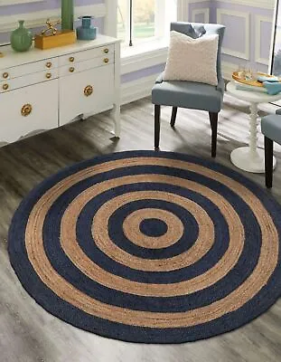 Rug Round Farmhouse Handmade Natural Jute Carpet Area Floor Mat Living Room Rug • £21.31