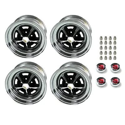 Magnum 500 Wheels Kit With Red Ford Crest Wheel Caps And Lug Nuts 15  X 7  • $931.95