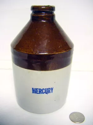 Antique Stonware Cobalt Stencil MERCURY  Poison JugPINT • $99.99