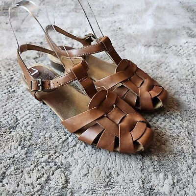 Mootsie Tootsie Size 6 Brown Leather Sandals Closed Toe Strappy Buckle • $18.95