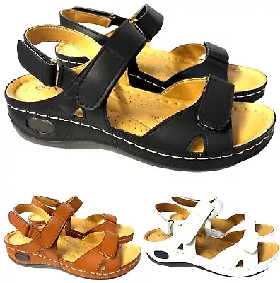 Ladies Womens Comfort Open Toe Low Mid Heel Wedge Summer Walking Sandals Shoes • £7.95