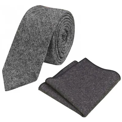 £18 • Buy New Charcoal Grey Skinny Tweed Wool Tie & Pocket Square Set. Great Reviews. UK.