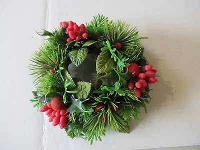 Vintage Red Berries Holly Floral Candle Ring Wreath • $5.99