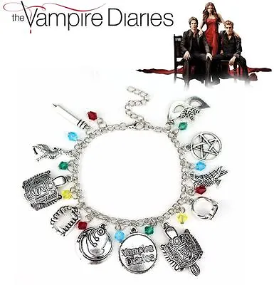 The Vampire Diaries: Bonnie Elena Antique Silver Multi Gem 11 Charm Bracelet • £9.95
