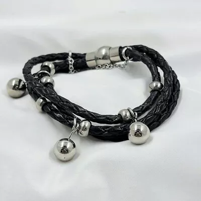 QVC Stainless Steel Bead Multi-Strand Braided Leather Bracelet Pre-owned Jewelry • $0.99