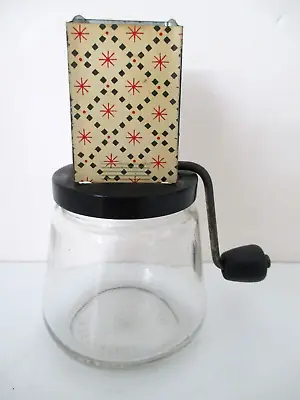 Vintage Androck Nut Chopper Grinder Glass Bottom Red Starburst Metal Top • $20