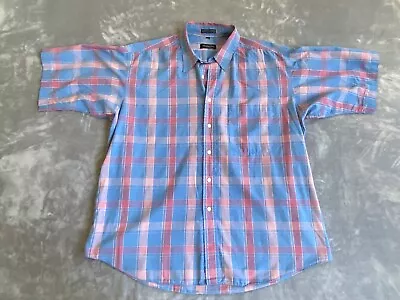 Christian Dior Shirt Mens XL Short Sleeve Button Blue Plaid Monsieur Vintage • $24.99