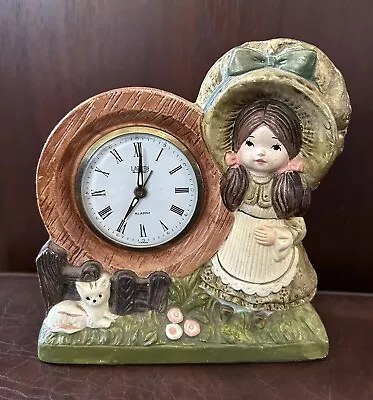 Vintage Japanese Alarm Clock Figurine Landex Royal Craft  Girl & Cat Not Working • $60