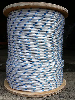 Sailboat Rigging Rope 5/16  X 100' White/Blue Double Braided Sheet Halyard Line • $64.50