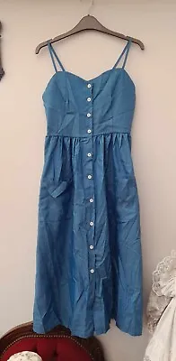 £4.90 • Buy Unworn Long Blue Strappy Dress - Button Front -Size Large