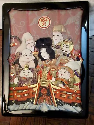 7 Vintage Japanese Lucky Gods Hand Painted Statues + Wooden Box W/ Silk Figures  • $400