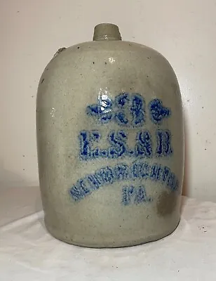 Antique 1800's E.S. & B. New Brighton 3 Stoneware Salt Glazed Cobalt Pottery Jug • $349.99