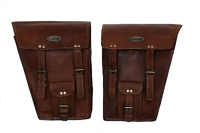 Brown Motorcycle Bicycle Pouch Vintage Leather Side Pouch Saddle Panniers • $61.10