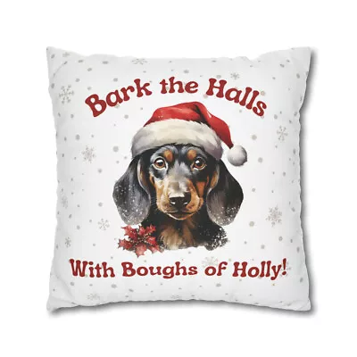 Cute Dachshund Weiner Dog Doxie Pup Santa Hat Christmas Square Pillow Cover • $28.99