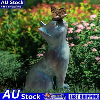 Resin Cat Garden Statue Ornament Cat Animal Sculpture Handicraft For Garden Yard • $15.03