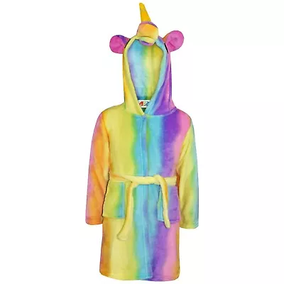 Kids Girls 3D Animal Unicorn Bathrobe Dressing Gown Soft Fleece Night Loungewear • £7.99