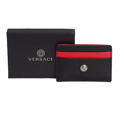 VERSACE- NIB Black & Red Leather Card Wallet • $188