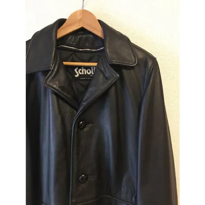 90s USA Made Black SCHOTT Leather Coat Car Coat Vintage • $562.68