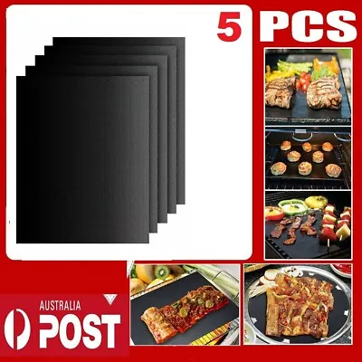 5PCS Non-Stick BBQ Grill Non Stick Mat Cooking Plate Liners Reusable Sheet Pad • $14.49