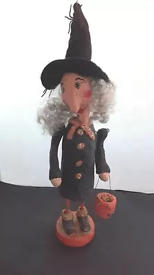 Monnie Wilson HALLOWEEN WITCH Paper Mache Folk Art Bobble Head + Spiders 12.5  • $49.50